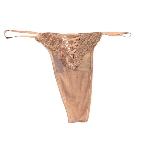 Victoria's Secret Boho Floral Embroidery Thong Panty Brown - Picture 3 of 6